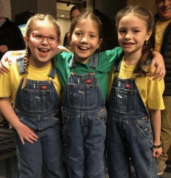 Evelyn Michaud, Agatha Harris, and Iris Adams take an excited photo prior to performing for the judges. Courtesy photo