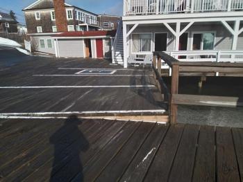 Board lifted up from the parking dock. Courtesy of Bonnie Stover