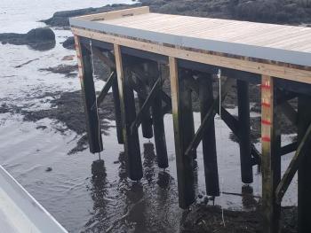 Pilings at Bristol Marine after recent storms and flooding. Courtesy of Dennis Gunderson, Bristol Marine