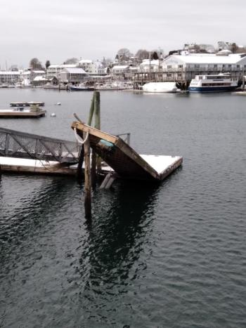 This dock was bent during the wave action. Courtesy of Bonnie Stover
