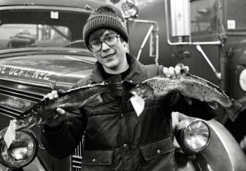 Johnny Pitcher of Alna holds up his catch of the day at Wiscaset Fire Department’s 1981 Ice Fishing Derby. PHIL DI VECE photo