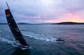 Brauer’s aptly named vessel First Light headed to the finish line early March 7. Noe Sardet photo