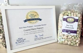 Coastal Maine Popcorn’s award at the 40th annual New England Made Giftware & Specialty Food Show. Courtesy of Cherie Scott
