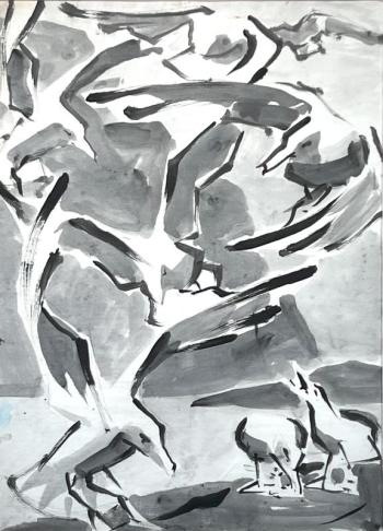 James Fitzgerald, "Gulls of Monhegan II," watercolor, 29" x 21." Courtesy of Wiscasset Bay Gallery James Fitzgerald