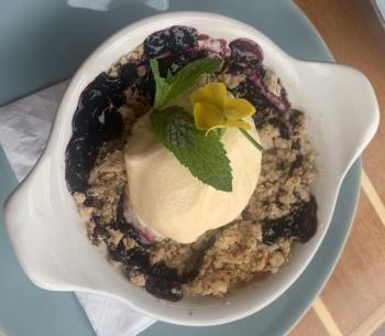 Blueberry cobbler at Whale’s Tale and Seafarer’s Pub in Boothbay Harbor. BILL PEARSON/Boothbay Register