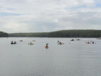 About 75 paddlers took to the Damariscotta River to raise money for Hearty Roots. CANDI JONETH/Boothbay Register