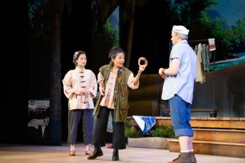Esther Lee (Liat), Lydia Gaston (Bloody Mary) and Todd Lawson (Luther Billis). Courtesy of MSMT