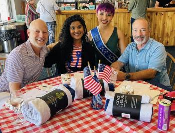 9th Crab Cake Cook Off Judges with Top Royal Imij Armstead, from left, Mark Osborn, Cherie Scott, and Mitch Weiss. Photo Stephanie Branch?