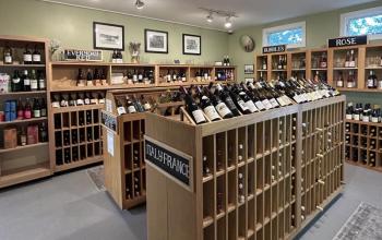 The well-stocked wine cellar offers wines for every taste and budget, every event and celebration. JENNY BENNETT/Boothbay Register