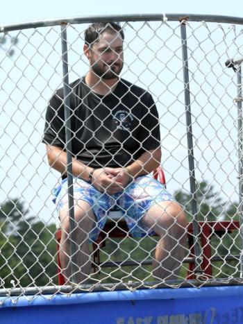 Jesse Peters waits to get dunked. STEVE EDWARDS/Boothbay Register