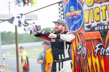Brett Meservey happily celebrates his first career MRS win. Jasen Dickey Photography