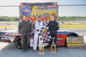 Late Model Race #1 top 3, from left: Shane Clark, Branden Fowler and Jon Emerson. Jasen Dickey Photography