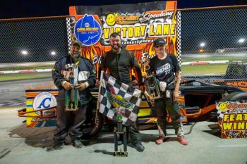 Modified Race #2 top 3, from left: Chuck Colby, Zach Bowie and Reed Reno. Jasen Dickey Photography