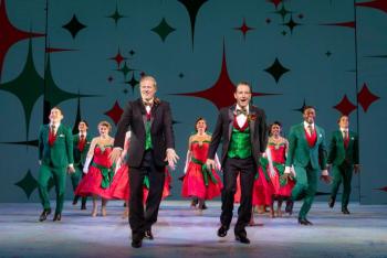Will Ray, Daniel Plimpton and the Ensemble sing “White Christmas.” Courtesy of MSMT