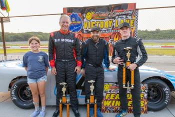 Pro Stock top 3, from left: Jr. Official Alea Smith, Kelly Moore, Jamie Wright and Dan McKeage, Jr. Jasen Dickey Photography