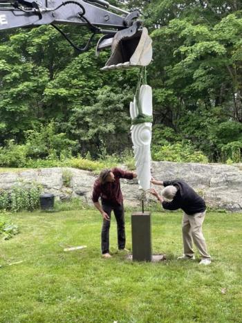 The artist Chris Lewis, left, and Bill Royall prepare for touchdown. Courtesy of Diana Kerr