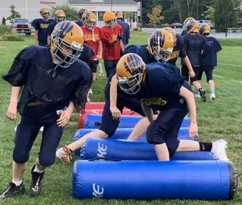 The Boothbay Seahawks are wrapping up pre-season football with a battery of conditioning drills preparing for their season opener Sept. 5 against Old Orchard Beach. BILL PEARSON/Boothbay Register