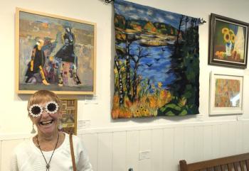 Carol McCarthy views works by Carol Wiley and Helen Farnham through daisy-tinted glasses. Courtesy of the venue