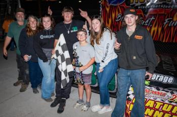 Alec Brown and team celebrate his 2nd victory of the season in the Roadrunners. Courtesy of David Montgomery/Mainemonty Media