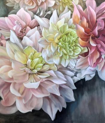THIRD PLACE: "Dancing Dahlias" - an oil by Tammy Ricker Tammy Ricker