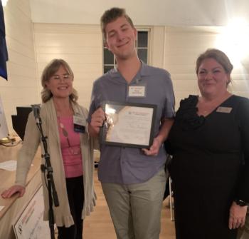Chamber Executive Director Lisa Walby, right, and President Julie Roberts presented Neal Baldwin with the Student Community Service Award. BILL PEARSON/Boothbay Register baldwin