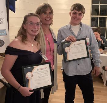 Hannah Hills, left, and Nick Giles received the Rising Star in the Community Excellence (youth) Award. BILL PEARSON/Boothbay Register young kids