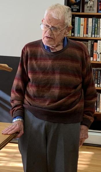 Vietnam veteran Dr. Barclay Shepard recited the poem “In Flanders Fields” during Southport Memorial Library's Veterans Day ceremony. BILL PEARSON/Boothbay Register Barclay