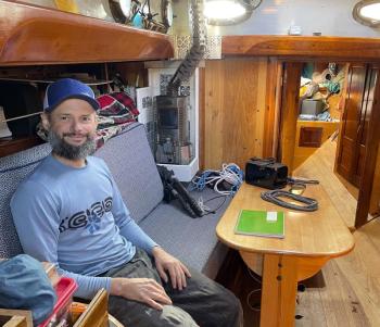 A man in a boat cabin