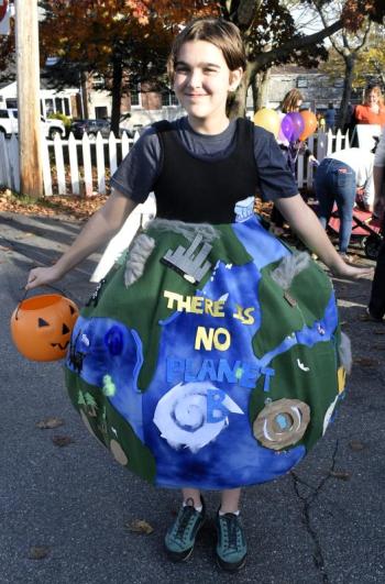 Scout Martin, 13, sends a message with her costume "The Earth ravaged by climate change." FRITZ FREUDENBERGER/Boothbay Register