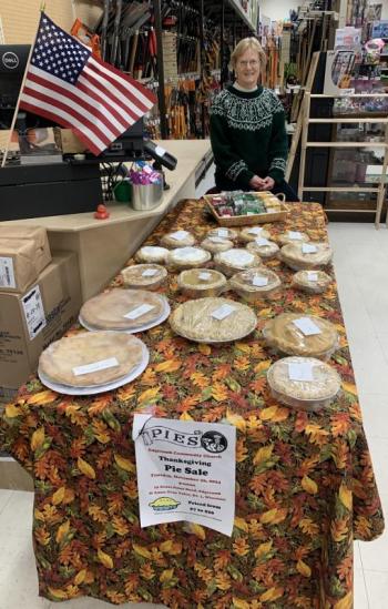 Marjorie Di Vece made and sold pies as part of the annual Edgecomb Community Church sale. BILL PEARSON/Boothbay Register Marjoire