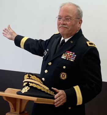 Brigadier General Paul Smith was the featured speaker Nov. 11 at Southport Memorial Library's Veterans Day ceremony. BILL PEARSON/Boothbay Register Brigadier General