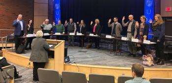 Rep. Holly Stover, D-Boothbay, was sworn in as a member of the Maine Recovery Council on Dec. 12. The 15-member panel works to ensure that funding from legal settlements is used effectively to battle Maine’s opioid crisis. Courtesy photo