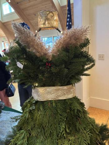 Pine bough and winterberry gown by Martha Cowdery. LISA KRISTOFF/Boothbay Register Pine bough and winterberry gown by Martha Cowdery. LISA KRISTOFF/Boothbay Register