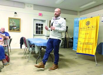 Boothbay Harbor Police Chief Doug Snyder talks community policing at weekly Rotary club meeting. ISABELLE CURTIS/Boothbay Register