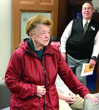 Longtime journalist Charlotte Boynton says goodbye to Lincoln County commissioners Dec. 17 as she has decided to focus her reporting on features instead of meeting coverage. BILL PEARSON/Boothbay Register Charlotte Boynton
