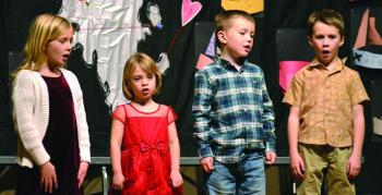 The kindergarten and first graders sing "A Frosty Winter Holiday." KEVIN BURNHAM/Boothbay Register