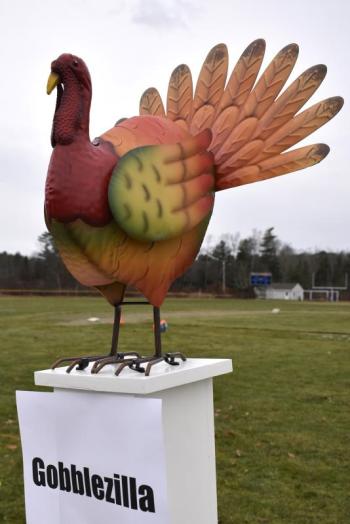 The turkey trot mascot. 
