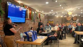 Brenda Hamilton speaks to a crowd Jan. 23 during a talk on resiliency. FRITZ FREUDENBERGER/Boothbay Register