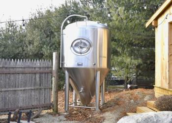 What used to be the brewery's biggest fermentor has been downgraded to a lawn ornament. ISABELLE CURTIS/Boothbay Register