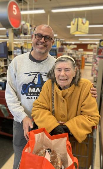 On Wednesdays, Boothbay Community Rides volunteer Byron Cortez, left, assists Joan Stark, 87, to Hannaford for grocery shopping and other adventures such as hair appointments or a scenic ride around the peninsula. Cortez is one of 14 BCR volunteers who assist locals with their transportation needs. Courtesy photo On Wednesdays, Boothbay Community Rides volunteer Byron Cortez, left, assists Joan Stark, 87, to Hannaford for grocery shopping and other adventures such as hair appointments or a scenic ride around the peninsula. Cortez is one of 14 BCR volunteers who assist locals with their transportation needs. Courtesy photo