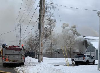 Fire at the Boothbay Harbor Sewer District. BILL PEARSON/Boothbay Register