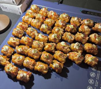 Lori Mitchell of Boothbay Craft Brewery shares her award-winning pretzel lobster bite at Chef Summit. Courtesy of Lori Mitchell