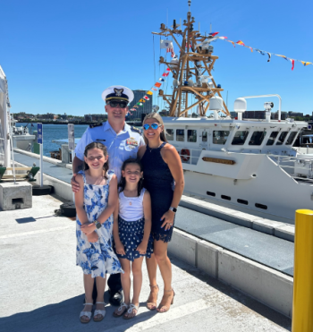 D.J. Holcomb and family at change of command ceremony in Boston, Massachusetts. Courtesy of DJ Holcomb