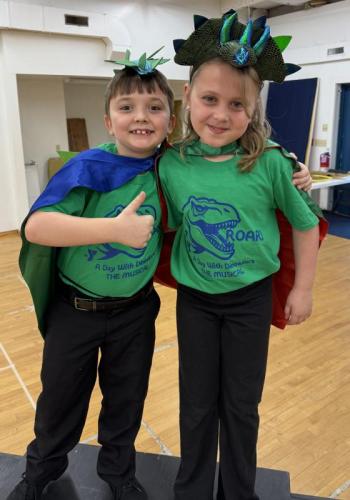 Oscar Mirabile and Lily Billings pose as they wait for the younger cast members to arrive. Courtesy of Emily Mirabile