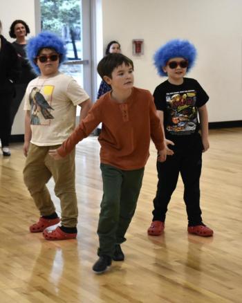 "Jojo" (Gannon Inman), center, with Thing 1 and Thing 2 (Oscar Mirabile, right) and Gilles Urwin (left). LISA KRISTOFF/Boothbay Register