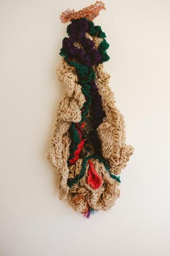 "Aalsmeer" - Sonja Weber Gilkey - 48" x 16" x 11" of lobstering rope, lobster crate, found beach objects. "Aalsmeer" - Sonja Weber Gilkey