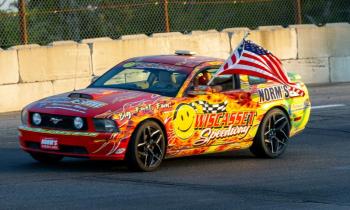 The official Wiscasset Speedway pace car takes to the track for the 2024 Boss Hogg 150. Jasen Dickey Photography 