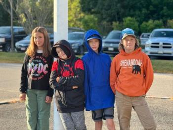 On flag duty are Maxine, daughter of Pascale and Kirk Zehm;  Bryson, son of Melissa and Joseph Hersom;  Sam, son of Daniel and Maureen Cooper;  and Mason, son of Nicole McKay and Patrick Wenners. Students are residents of Alna and Edgecomb. Courtesy photo