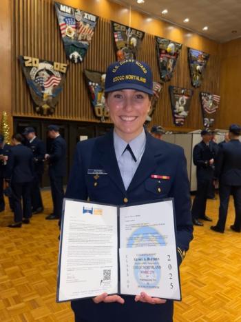 Glory Blethen receives her billet to Portsmouth, Virginia and CGC Northland. Courtesy of Glory Blethen