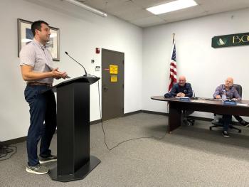Town Finance Officer Thomas "Quincy" Browne gives a report to the Boothbay Harbor selectboard. FRITZ FREUDENBERGER/Boothbay Register